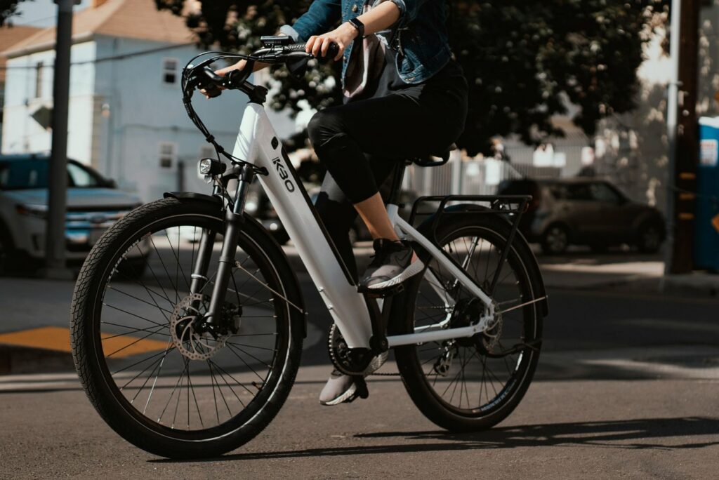 A rider on an electric bike on a Northern New Jersey street