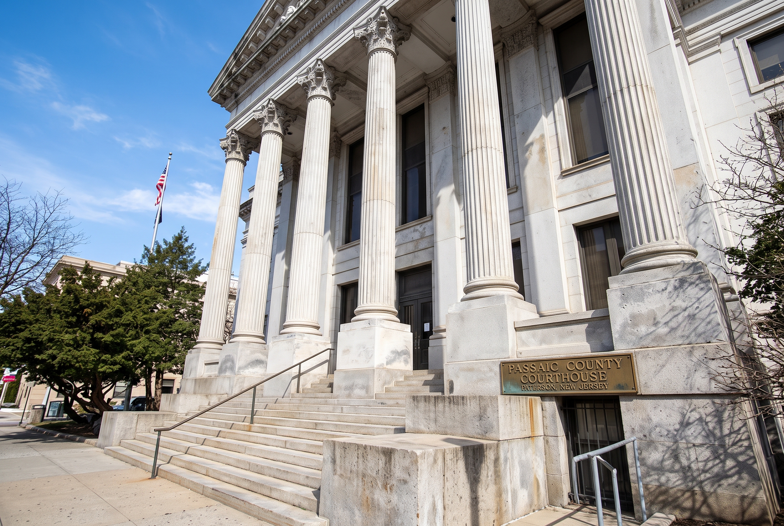 Passaic County Courthouse entrance representing Graves Act gun charge criminal defense litigation in Paterson NJ